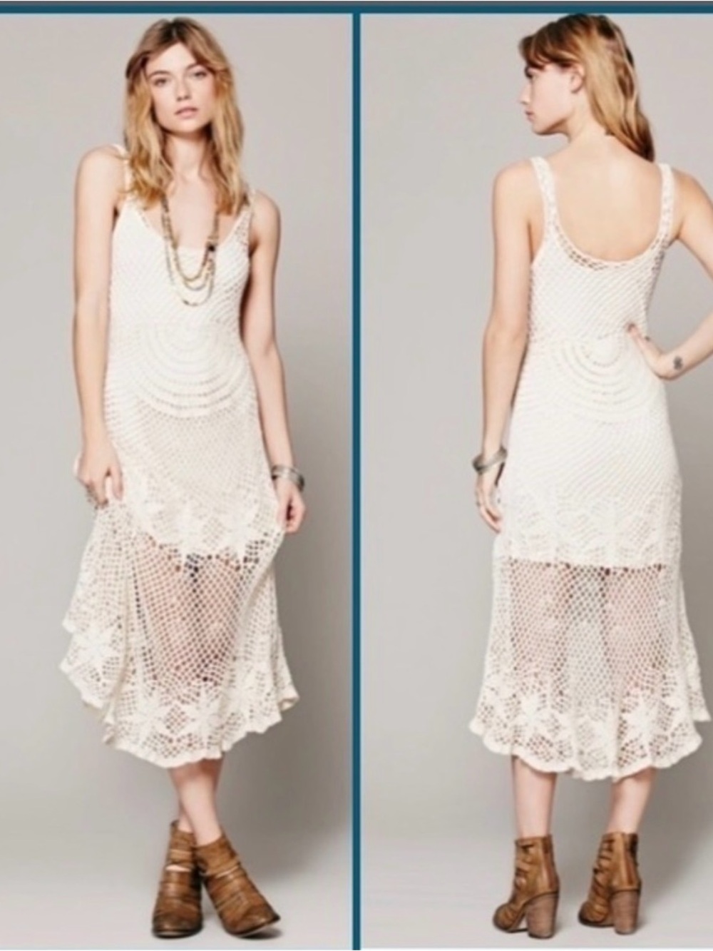 Free People Sunny Day Crochet Dress in Ivory Size Small GUC